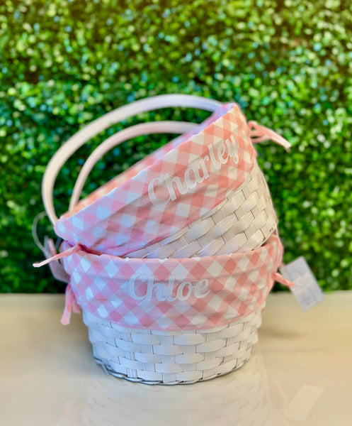 PERSONALIZED BAMBOO EASTER BASKET WITH LINER - GINGHAM