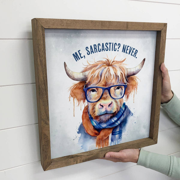 Sarcastic Highland Cow - Funny Cow Art - Cute Cow Sign: 6x6" Mini Canvas Art with Wood Box Frame