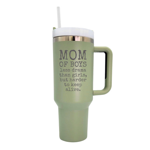 Driftless Studios - 40 Oz. Mom Of Boys Mothers Day Mug - Handled Tumbler: Sage