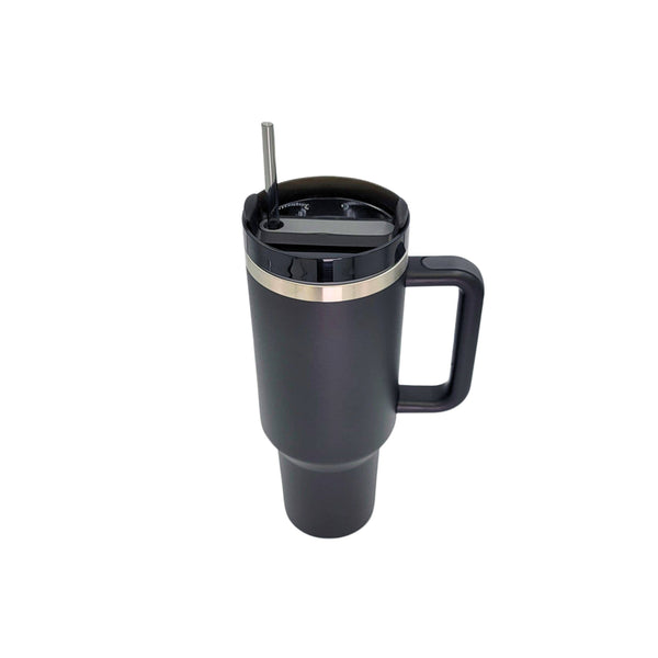 Driftless Studios - 40 Oz. Raising Kids Is A Walk Handled Cup With Straw: Black