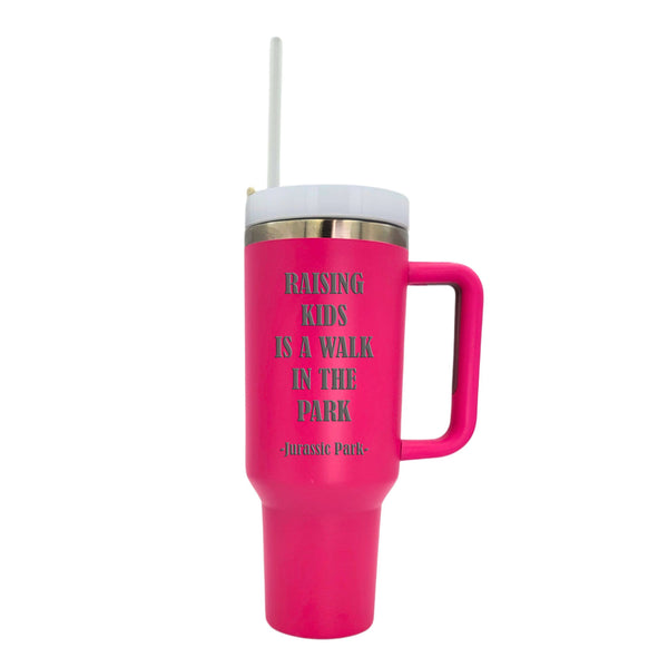 Driftless Studios - 40 Oz. Raising Kids Is A Walk Handled Cup With Straw: Black