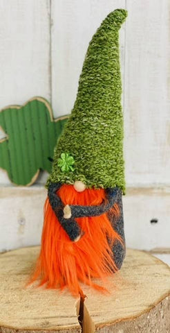 A Gnome on the Roam - St Patrick's Day gnome, upcycled green sweater, orange beard