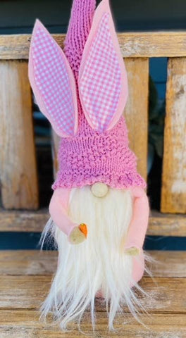 A Gnome on the Roam - Bunny Gnome for Easter with fluffy tail, ears and carrot