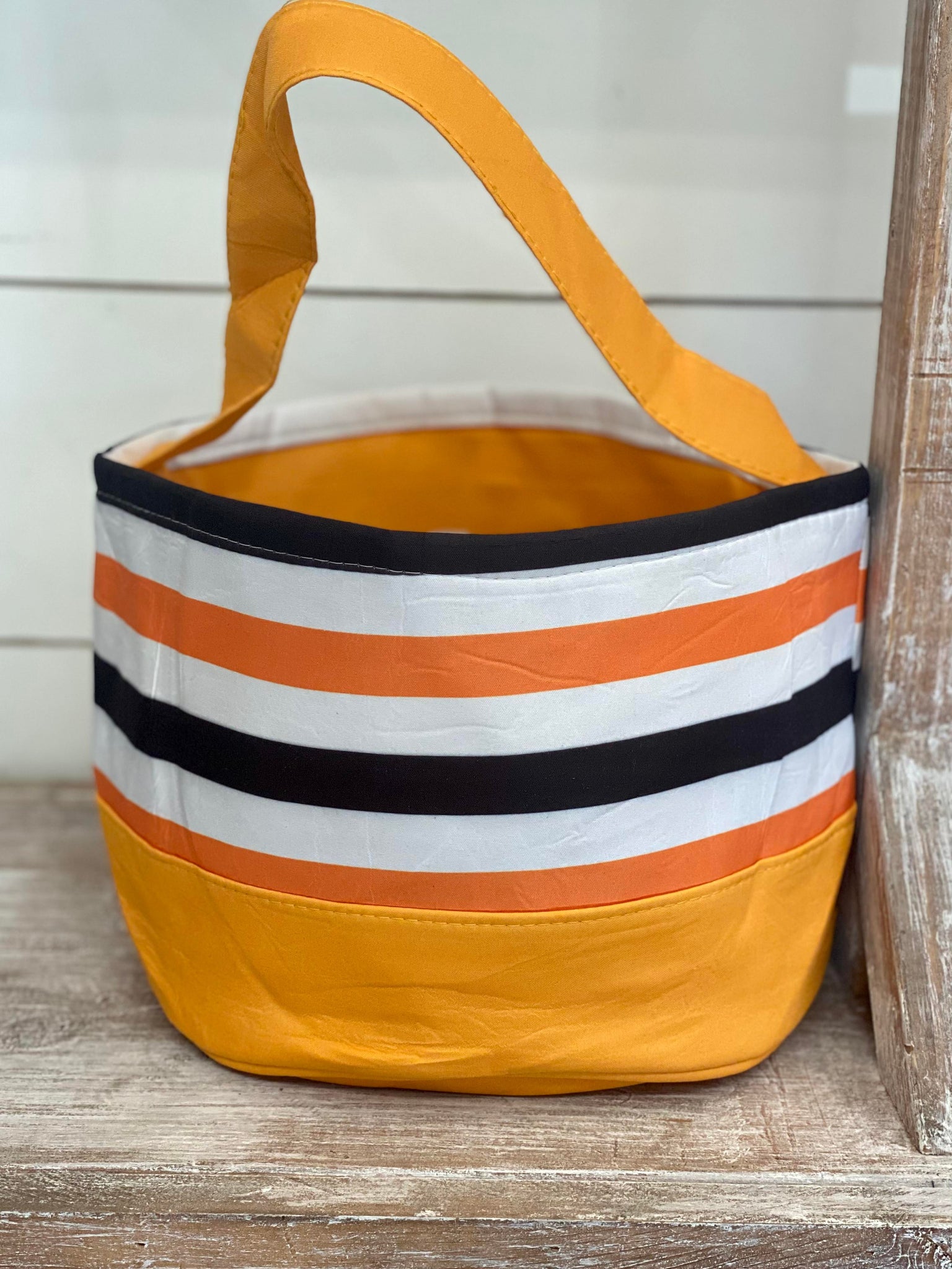 Personalized Stripe Trick or Treat Bucket- Black/Orange