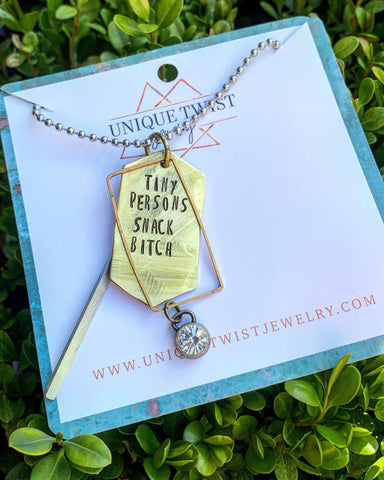 Unique Twist Jewelry - "Tiny Persons Snack Bitch" Hand-Stamped Necklace