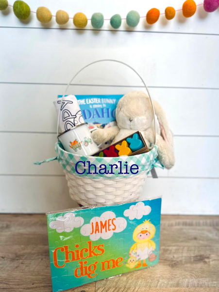 PERSONALIZED BAMBOO EASTER BASKET WITH LINER - GINGHAM
