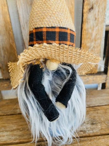 A Gnome on the Roam - Fall Farmer Gnome, blue jean overalls and burlap hat