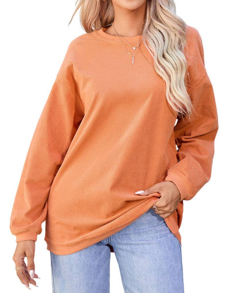 Pretty Bash - Ribbed Oversized Long Sleeve Sweatshirt: XL / Apricot
