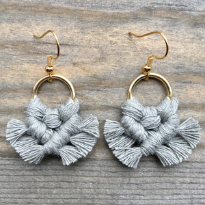HK Macrame Jewelry - Micro Fringe Round Earrings - Sage & Gold