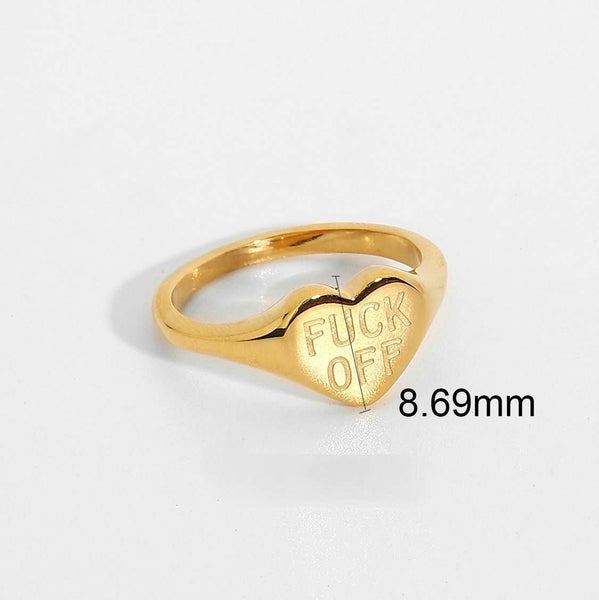 Mio Queena - "Fuck Off" Heart-shaped 18K Gold Plated Stee Ring - FGS