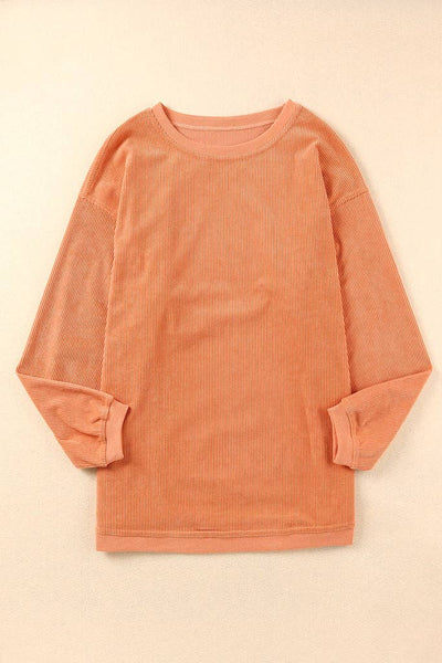 Pretty Bash - Ribbed Oversized Long Sleeve Sweatshirt: XL / Apricot