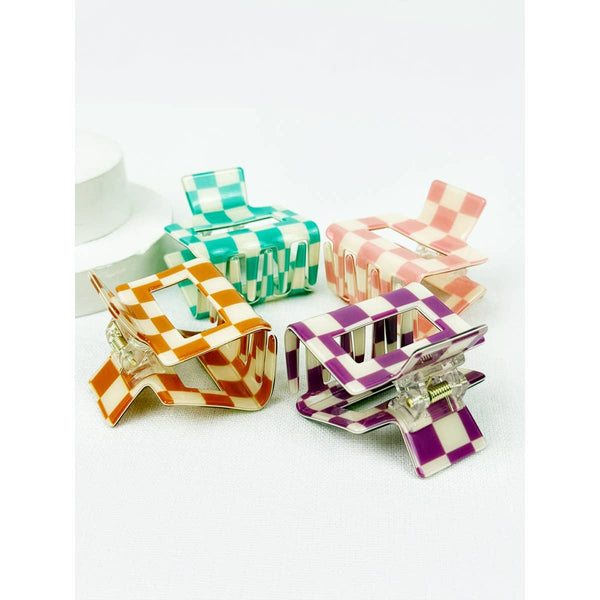 Love and Repeat - Colorful Checkered Medium Size Hair Claw