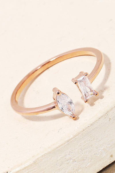 Anarchy Street - Gold Dipped Delicate Rhinestone Stud Open Ring