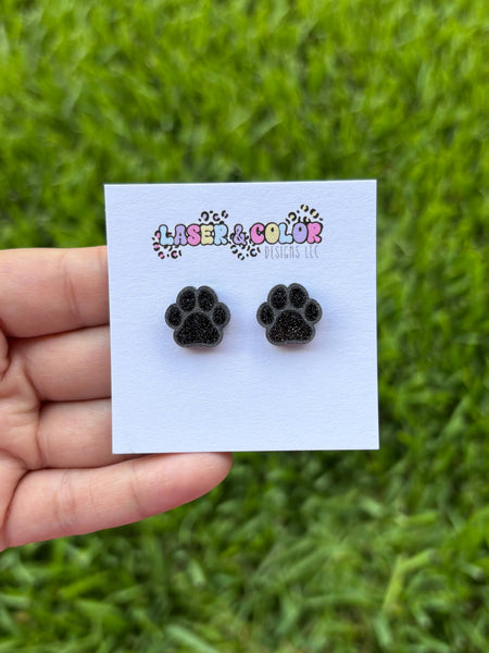 Laser & Color Designs LLC - Glitter Paw Print Studs, Mascot Studs, Team Spirit