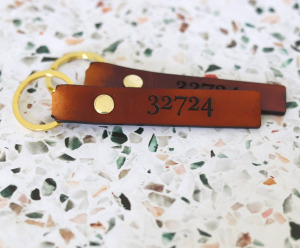 Poofy Cheeks - Custom Leather Zip Code Keychain