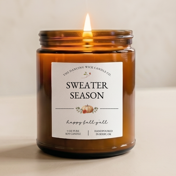 THE DANCING WICK CANDLES - Sweater Season Fall Soy Candle - 4 & 9 oz Amber Jar