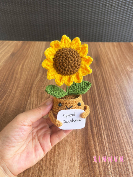 Cute Emotional Support Sunflower, Crochet Sunflower Gift