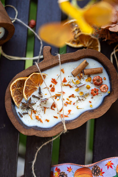 MySunshineCandless - Wooden Pumpkin dough bowl Thanksgiving Candles | Autumn decorations | fall decor | Thanksgiving candle | pumpkin gift candle