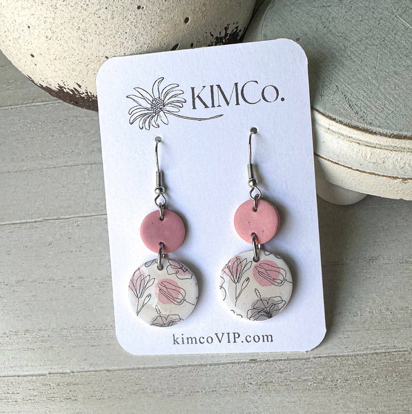 KIMCo. - Polymer Clay Earrings - Valentines - Sketched Flowers