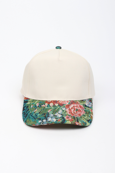 Floral Print Brocade 5 Panels Two Tone Baseball Cap