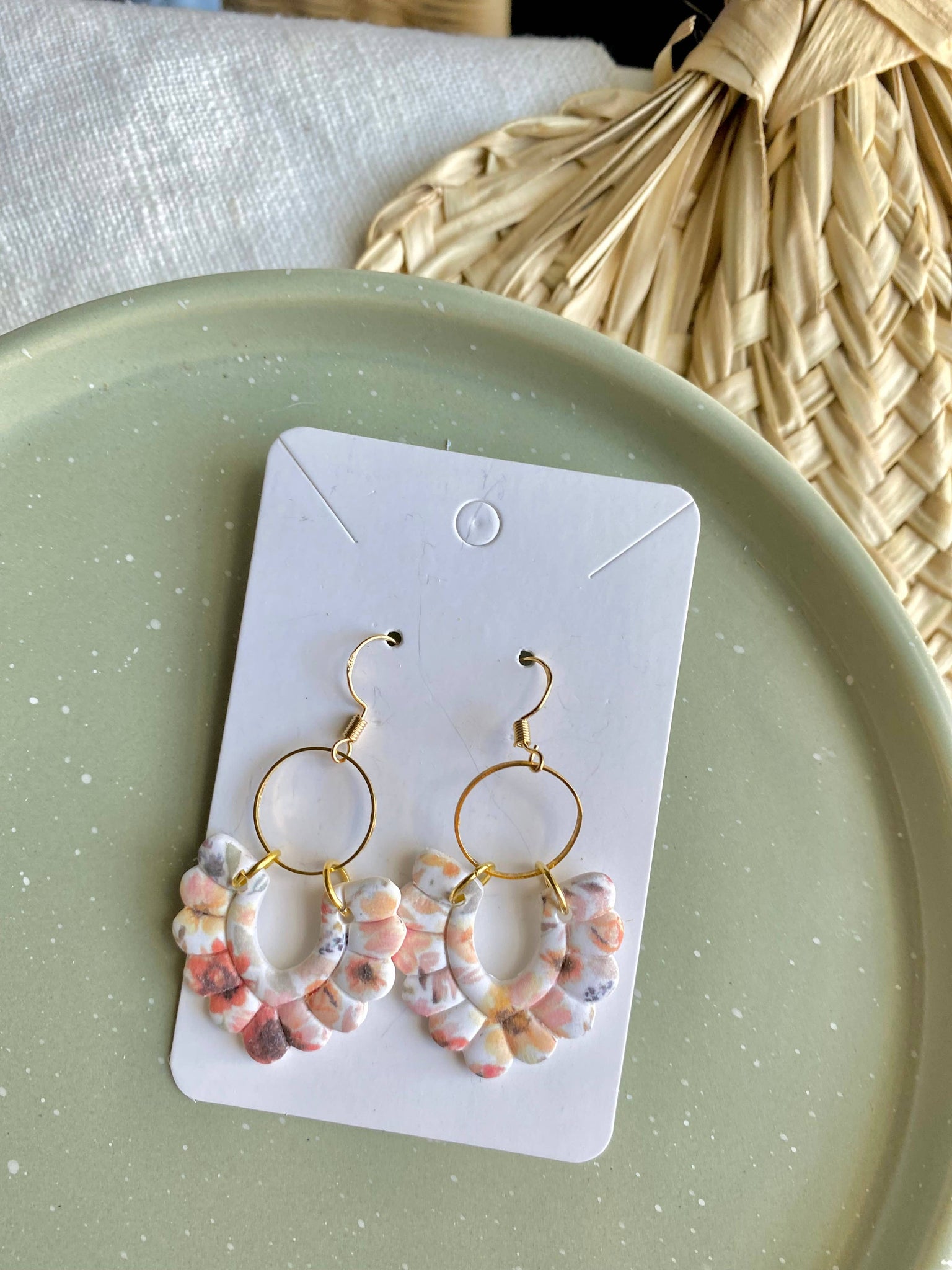 Terra Made - Scalloped delicate floral dangle earrings