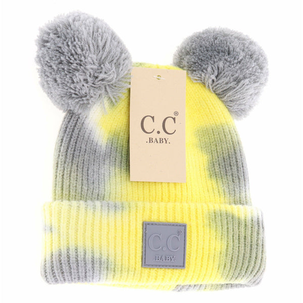 C.C Beanie - Baby Tie Dye Double Fur Pom Beanie - Newborn/Knit Hat