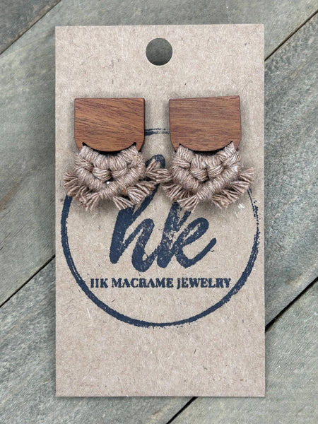 HK Macrame Jewelry - Minimalist Macrame Stud Earrings - Mocha