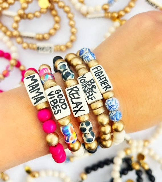 Audra Style - Affirmation Word Beaded Bracelets Inspirational - Off White