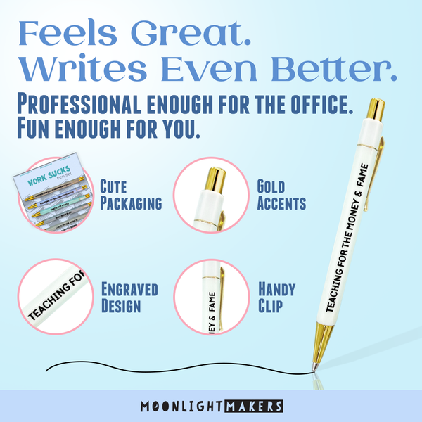 Moonlight Makers - Work Sucks - Funny Pen Set - Office Humor, Gift for Coworker