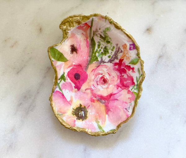 Del Mar Designs DC - Pink Floral Oyster Shell Jewelry Dish