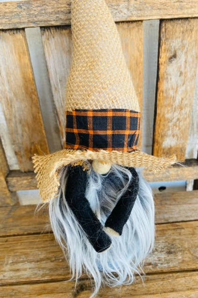 A Gnome on the Roam - Fall Farmer Gnome, blue jean overalls and burlap hat