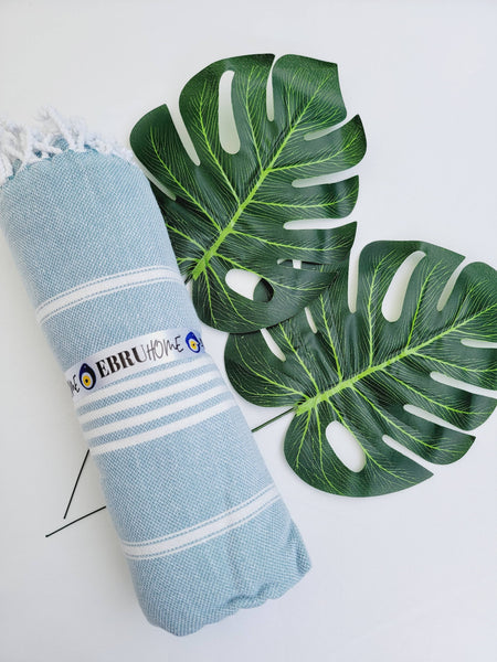 EBRU Home - Beach Towel Sand Proof Thin Turkish Towel,Throw 70x40: Water blue