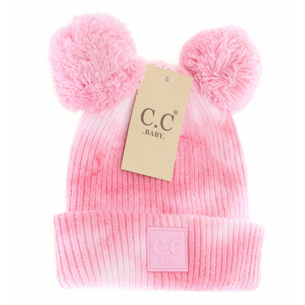 C.C Beanie - Baby Tie Dye Double Fur Pom Beanie - Newborn/Knit Hat