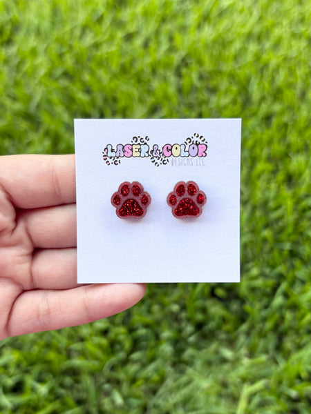 Laser & Color Designs LLC - Glitter Paw Print Studs, Mascot Studs, Team Spirit