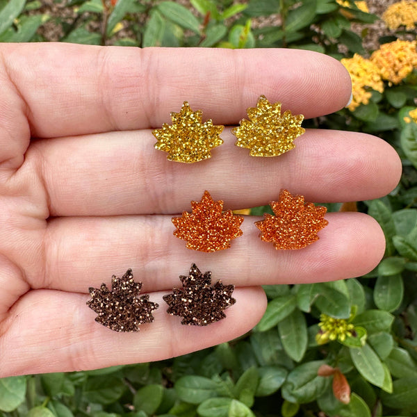 Laser & Color Designs LLC - Fall Leaf Glitter Earrings, Thanksgiving Earrings