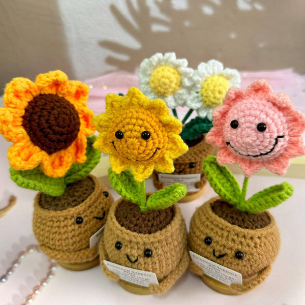 TOMOPOD LLC -  Crochet Flowers in Pot, Sunflower, Cute Daisy Support Gift