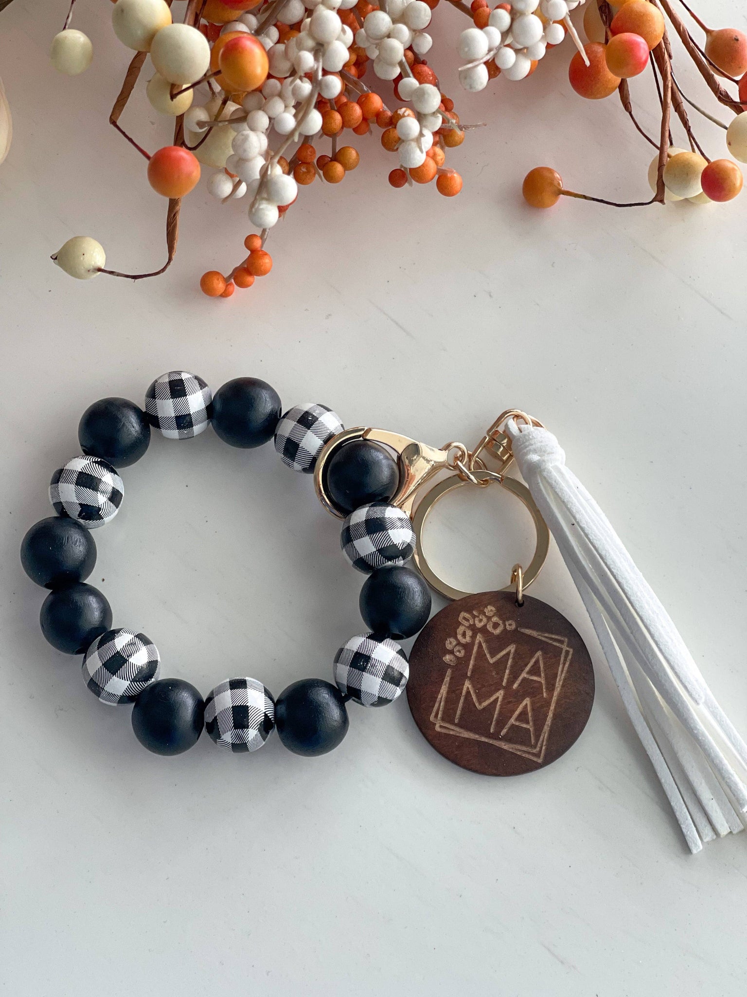 Harris Girls & Co. - Mama Wristlet Keychain "White Plaid"