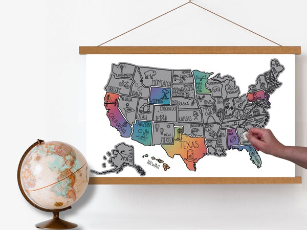 Track Your Adventures - Silver 50 States USA Scratch Off Map with Icons