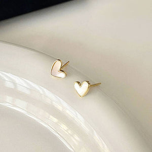 Perimade & Co. LLC - Mother of Pearl Heart Stud Earrings in 925 Sterling Silver