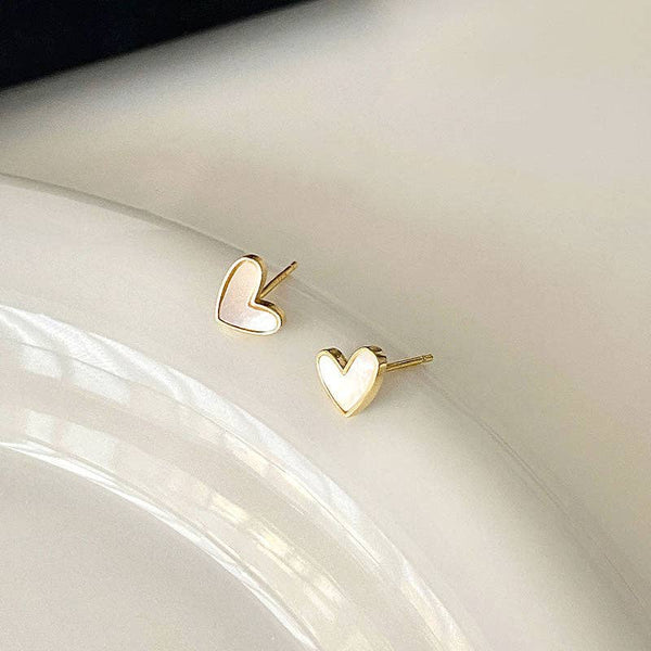 Perimade & Co. LLC - Mother of Pearl Heart Stud Earrings in 925 Sterling Silver