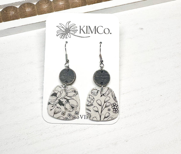 KIMCo. - Polymer clay earrings - Everyday - Black & White Blooms