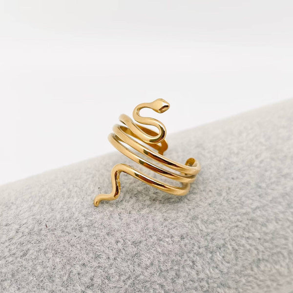 Mio Queena - Snake 18K Gold Plated Stainless Steel Adjustable Ring - FGS