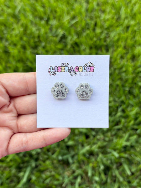 Laser & Color Designs LLC - Glitter Paw Print Studs, Mascot Studs, Team Spirit