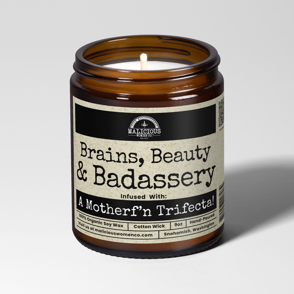 Brains Beauty Badassery 9oz Funny Candle