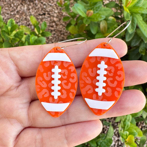 Laser & Color Designs LLC - Orange Leopard Football Earrings, Game Day