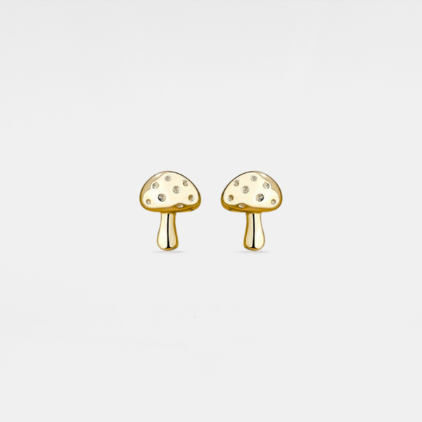Perimade & Co. LLC - Dainty Cute Mushroom Stud Earrings in 925 Sterling Silver