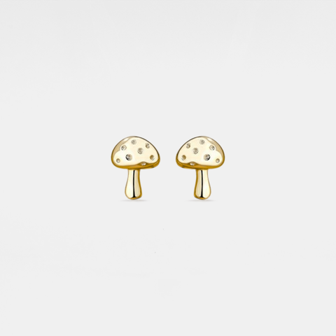 Perimade & Co. LLC - Dainty Cute Mushroom Stud Earrings in 925 Sterling Silver