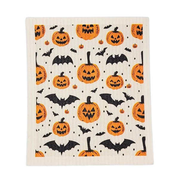 Driftless Studios - Pumpkins & Bats Halloween Swedish Dishcloth - Fall Decor