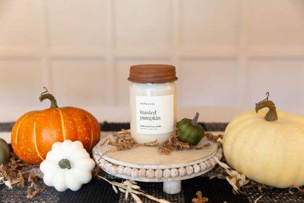 Woodsy Wicks - Toasted Pumpkin Soy Wax Farmhouse Fall Candle Wood Wick : 8oz / Crackling Wood Wick