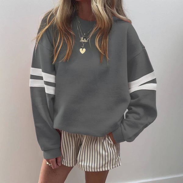 Rosa Clothing - Varsity Stripe Color Block Drop Shoulder Sweatshirt